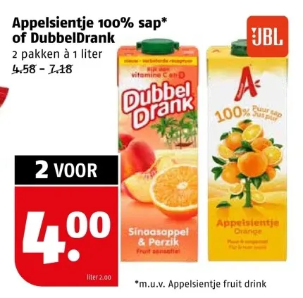 Aanbieding: Appelsientje 100% sap* of DubbelDrank