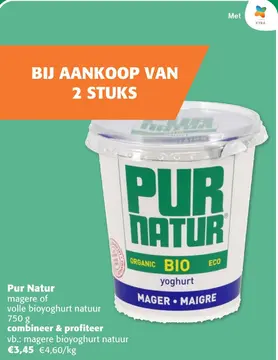 Aanbieding: Pur Natur magere of volle bioyoghurt natuur