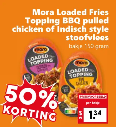 Aanbieding: Loaded Fries Topping BBQ pulled chicken of Indische style stoofvlees