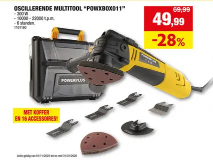 Promotie: Powerplus POWXBOX011 oscillerende multitool 300W + 16 accessoires