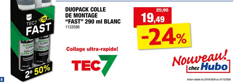 Offre: Tec7 Fast colle de montage 290ml blanc promopack 2 pièces