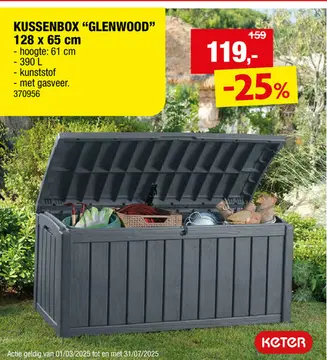 Aanbieding: Keter Glenwood kussenbox 128x65x61 cm antraciet