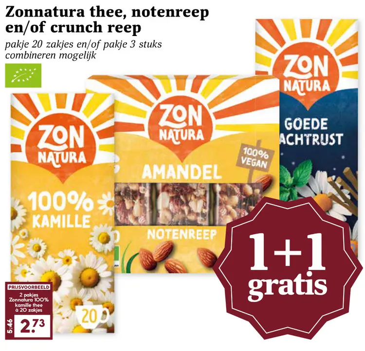 Aanbieding: Zonnatura thee, notenreep en/of crunch reep