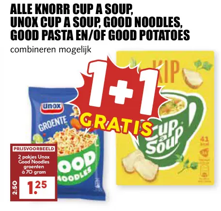 Aanbieding: Knorr Cup a Soup, Unox Cup a Soup, Good Noodles, good pasta en/of good potatoes