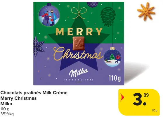 Offre: Chocolats pralinés Milk Crème Merry Christmas