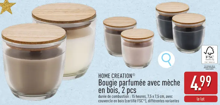 Offre: Bougie parfumée avec mèche en bois