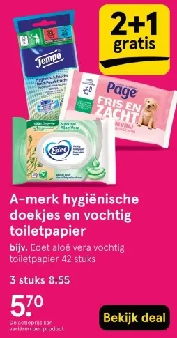 Aanbieding: A-merk hygiënische doekjes en vochtig toiletpapier