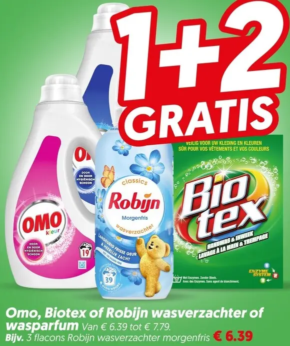 Aanbieding: Omo, Biotex of Robijn wasverzachter of waspar