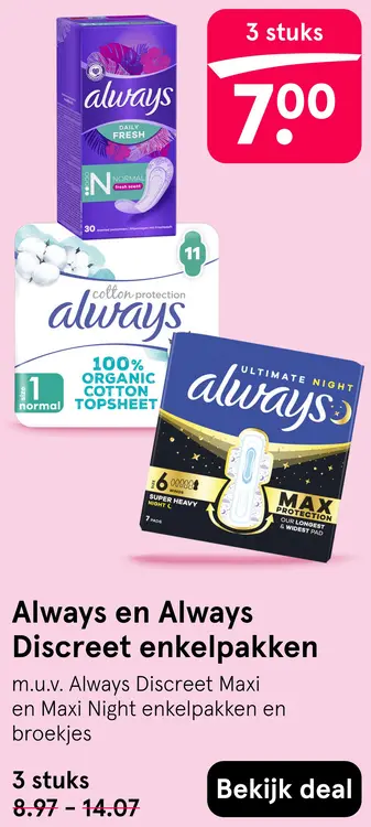Aanbieding: Always en Always Discreet enkelpakken