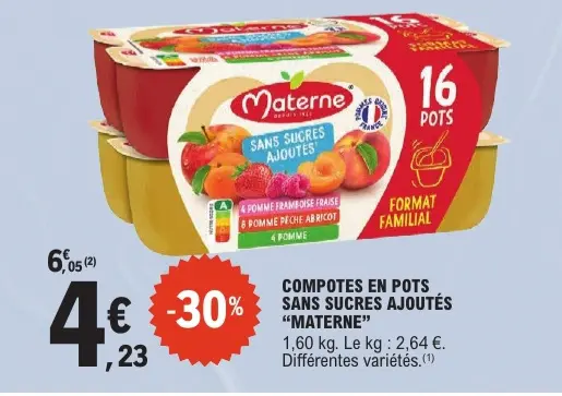 Offre: Compotes en pots sans sucres ajoutés