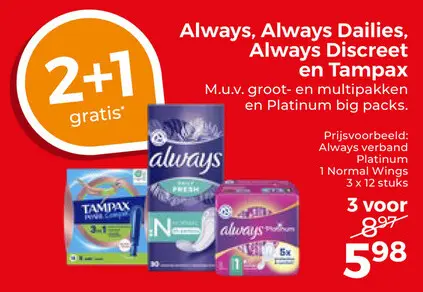 Aanbieding: Always, Always Dailies, Always Discreet en Tampax