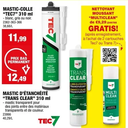 Offre: Tec7 Mastic d'étanchéité universel 310ml transparent