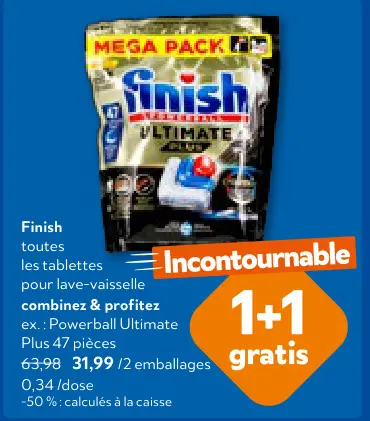 Offre: Finish toutes les tablettes pour lave-vaissel