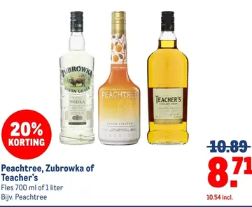 Aanbieding: Peachtree, Zubrowka of Teacher's