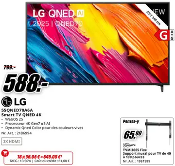 Offre: LG 55QNED70A6A Smart TV QNED 4K
