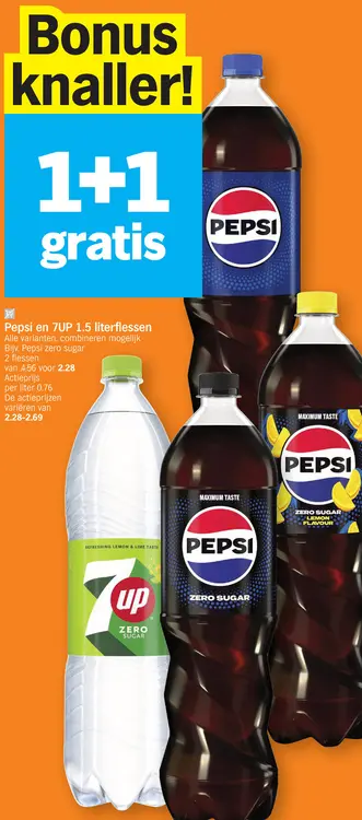Aanbieding: Pepsi en 7UP 1.5 literflessen
