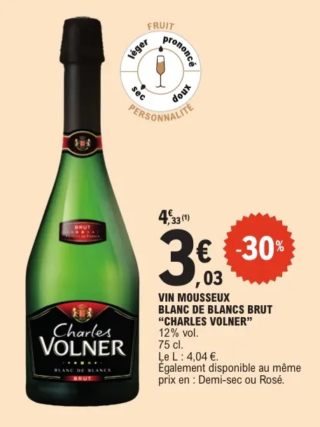 Offre: Vin mousseux blanc de blancs brut