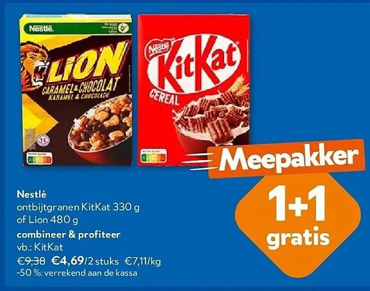 Promotie: ontbijtgranen KitKat of Lion
