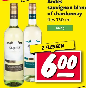 Aanbieding: Andes sauvignon blanc of chardonnay