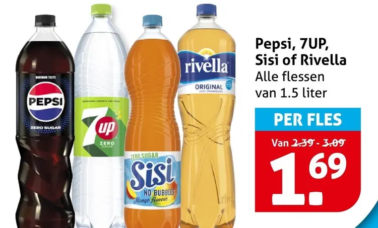 Aanbieding: Pepsi, 7UP, Sisi of Rivella