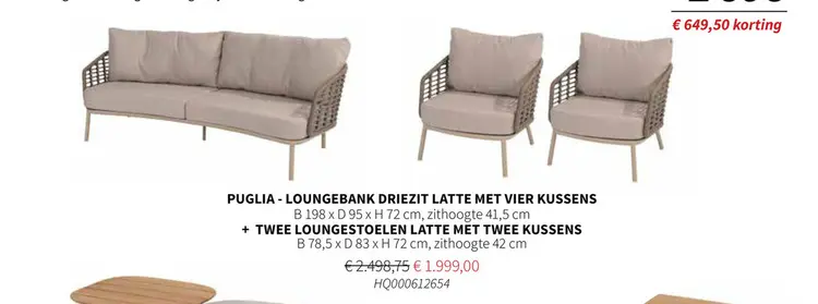 Promotie: Puglia - loungebank driezit latte + twee loungestoelen