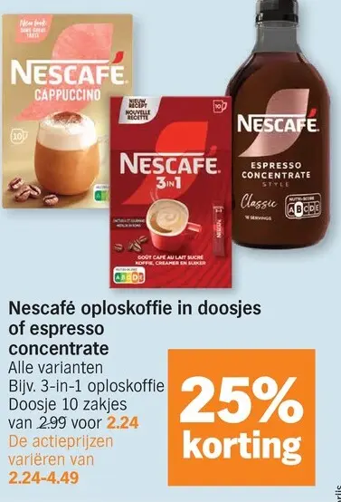 Promotie: Nescafé oploskoffie in doosjes of espresso concentrate