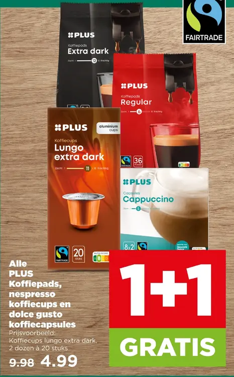 Aanbieding: Alle PLUS Koffiepads, nespresso koffiecups en meer