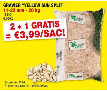 Offre: Yellow Sun gravier 11-22 mm 20kg jaune clair