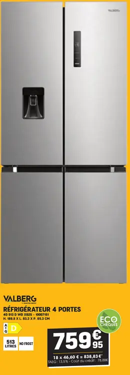 Offre: Réfrigérateur 4 portes