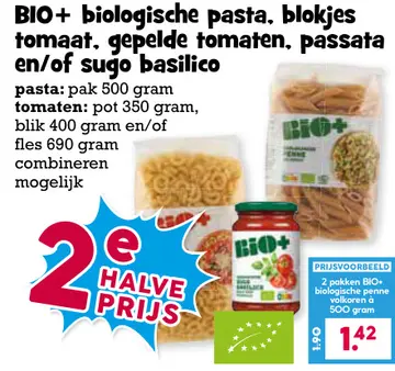 Aanbieding: BIO+ biologische pasta, blokjes tomaat, gepelde tomaten, passata en/of sugo basilico
