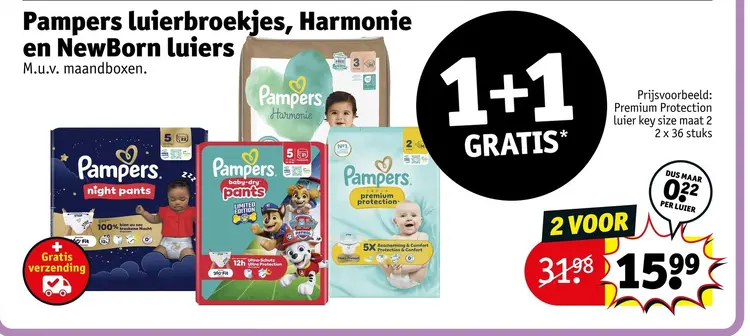 Aanbieding: Pampers luierbroekjes, Harmonie en NewBorn lu