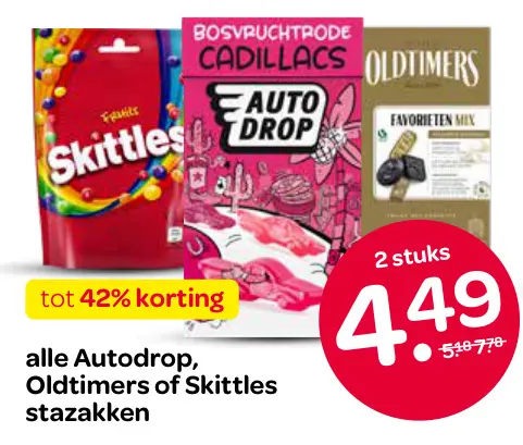 Aanbieding: Autodrop, Oldtimers of Skittles stazakken