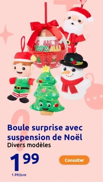 Offre: Boule surprise avec suspension de Noël