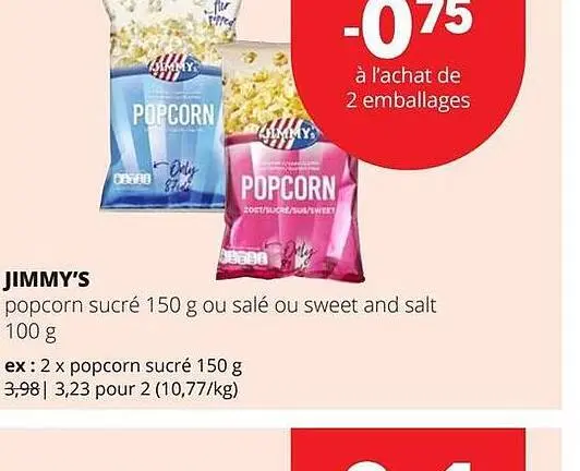 Offre: Popcorn sucré ou salé ou sweet and salt