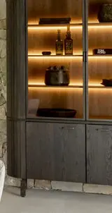 Offre: Ravello, vaisselier 150 cm - 2-portes + 2-portes de verres (+ LED) - Basalt