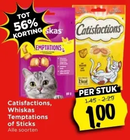Aanbieding: Catisfactions, Whiskas Temptations of Sticks