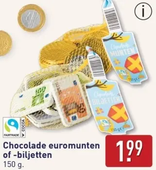 Aanbieding: Chocolade euromunten of -biljetten