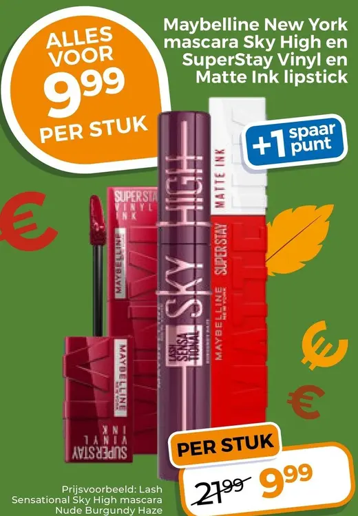 Aanbieding: Mascara Sky High en SuperStay Vinyl en Matte Ink lipstick