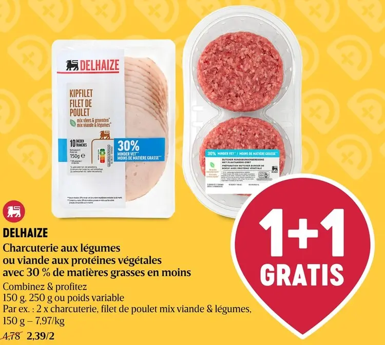 Offre: Delhaize Charcuterie aux légumes ou viande aux protéines végétales