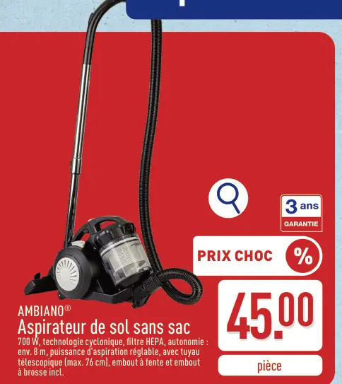 Offre: Aspirateur de sol sans sac