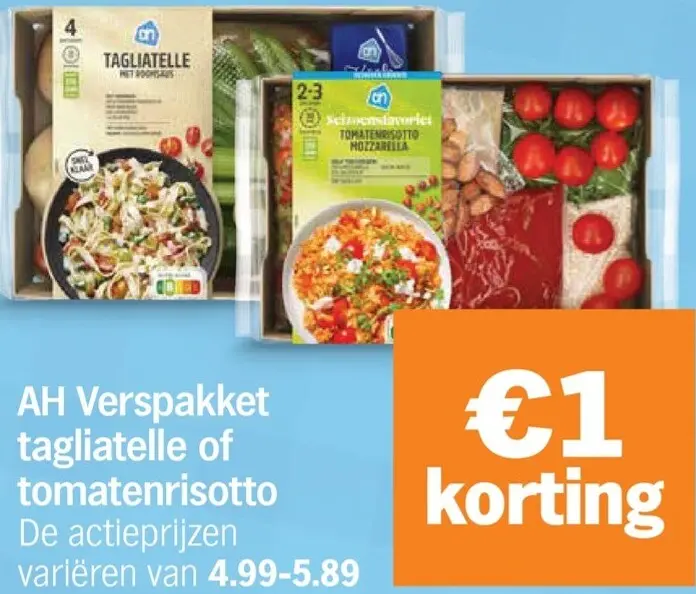 Aanbieding: Verspakket tagliatelle of tomatenrisotto