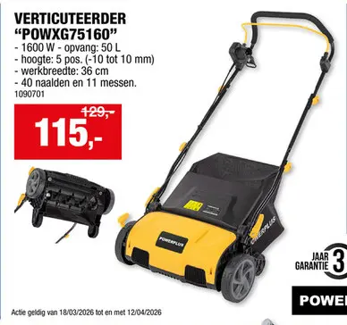 Promotie: Powerplus POWXG75160 elektrische verticuteermachine 1600W 36cm