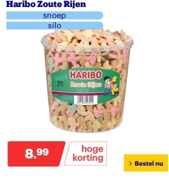 Aanbieding: Haribo Zoute Rijen - snoep - silo - 150 stuks à 840g