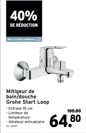 Offre: Mitigeur de bain/douche Grohe Start Loop