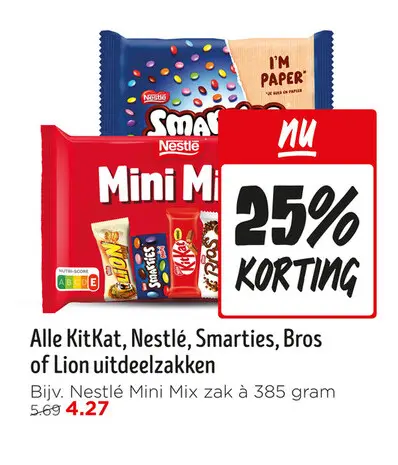 Aanbieding: KitKat, Nestlé, Smarties, Bros of Lion uitdeelzakken
