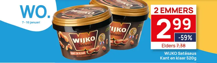 Aanbieding: 2 bakken Wijko Satésaus Kant & Klaar 520g