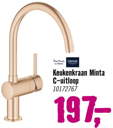 Aanbieding: Keukenkraan Minta C-uitloop brushed warm sunset