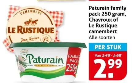 Aanbieding: Paturain family pack, Chavroux or Le Rustique camembert