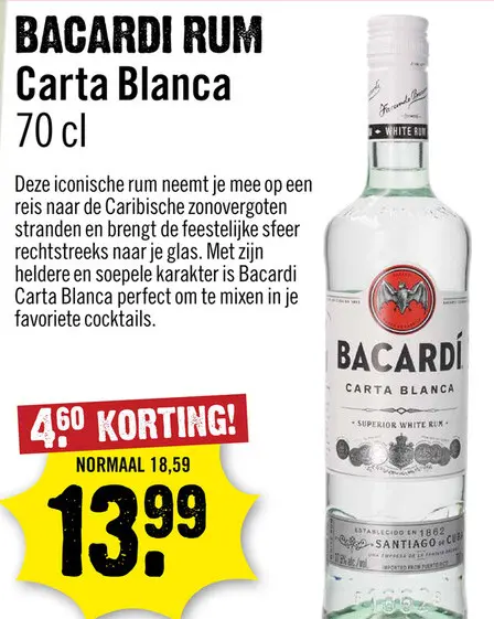 Aanbieding: Bacardi Carta Blanca 70 cl