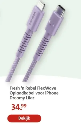 Aanbieding: FlexWave Oplaadkabel voor iPhone Dreamy Lilac